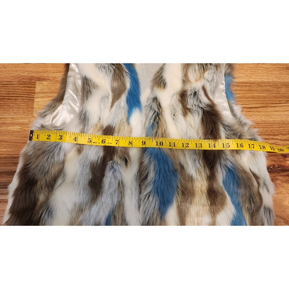 Luxe Patchwork Faux Fur Vest Soft Sleek Brown Blue Multi Mob Wife Aesthetic S - Picture 8 of 10